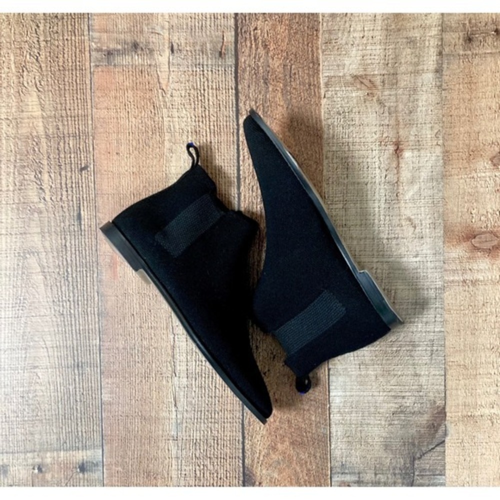 Rothys The Chelsea Black Knit Pointed Toe Ankle‎ Boots Womens 8.5 Booties